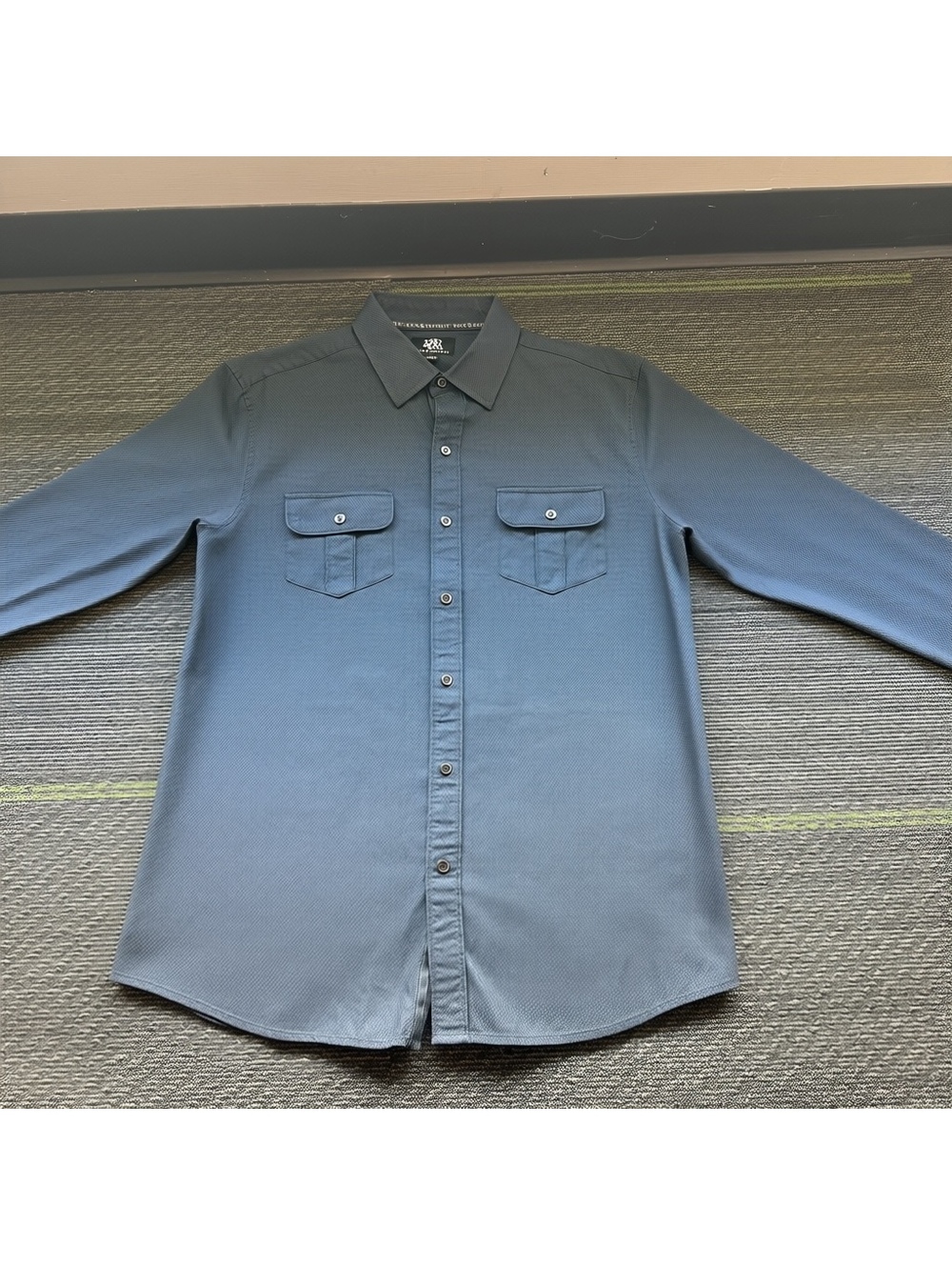 Rock & Republic Mens Textured Dobby Button Down Shirt Charcoal Gray Size L